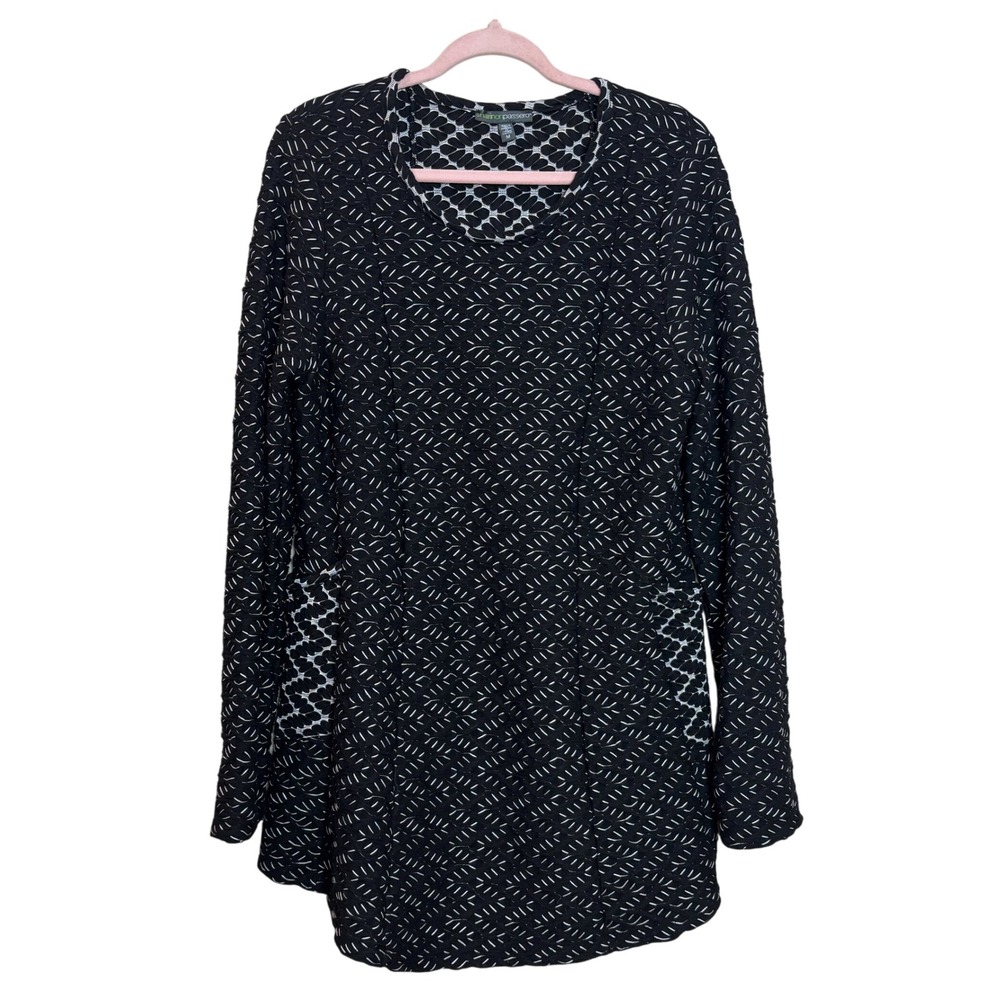 Shannon Passero Black White Textured Geometric Chevron Long Sleeve Tunic‎ Top M